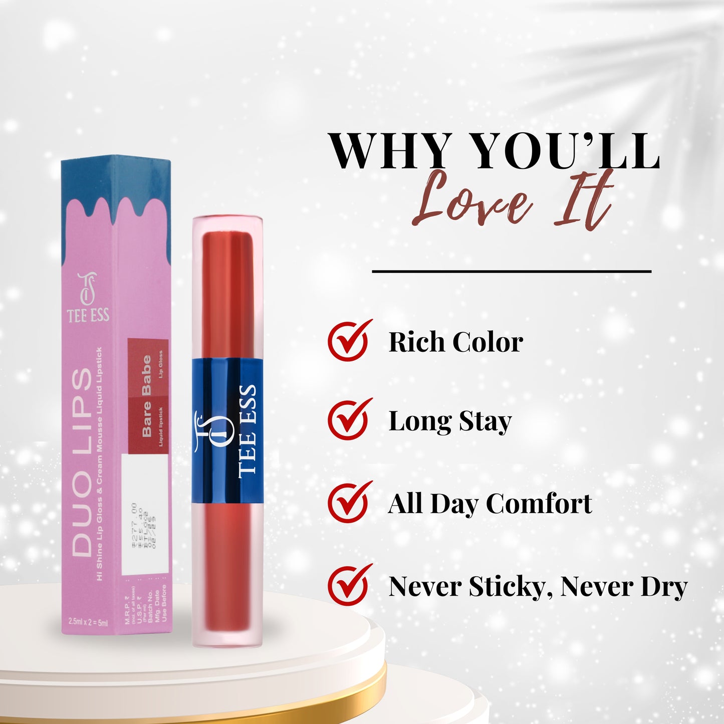 TEE ESS DUO LIPS (HI SHINE LIP GLOSS & CREAM MOUSSE LIQUID LIPSTICK) - BARE BABE