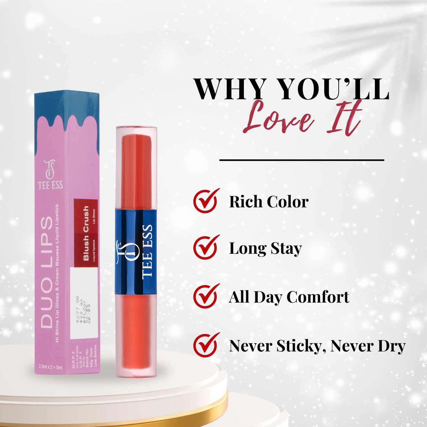 TEE ESS DUO LIPS (HI SHINE LIP GLOSS & CREAM MOUSSE LIQUID LIPSTICK) - BLUSH CRUSH