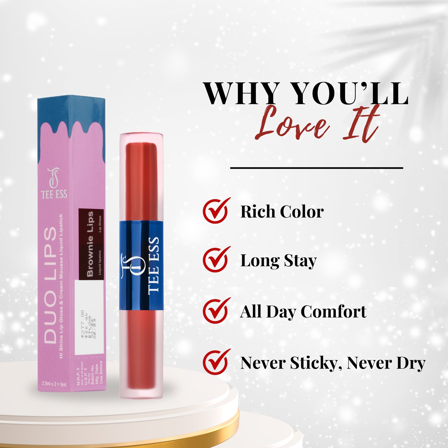 TEE ESS DUO LIPS (HI SHINE LIP GLOSS & CREAM MOUSSE LIQUID LIPSTICK) - BROWNIE LIPS
