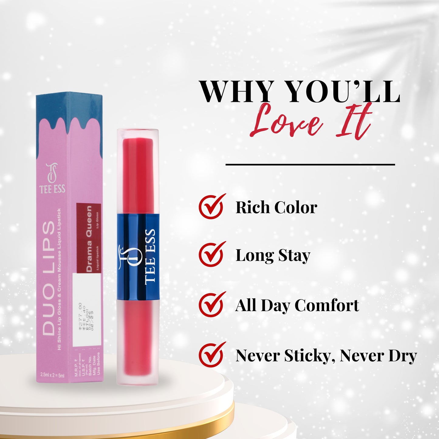 TEE ESS DUO LIPS (HI SHINE LIP GLOSS & CREAM MOUSSE LIQUID LIPSTICK) - DRAMA QUEEN
