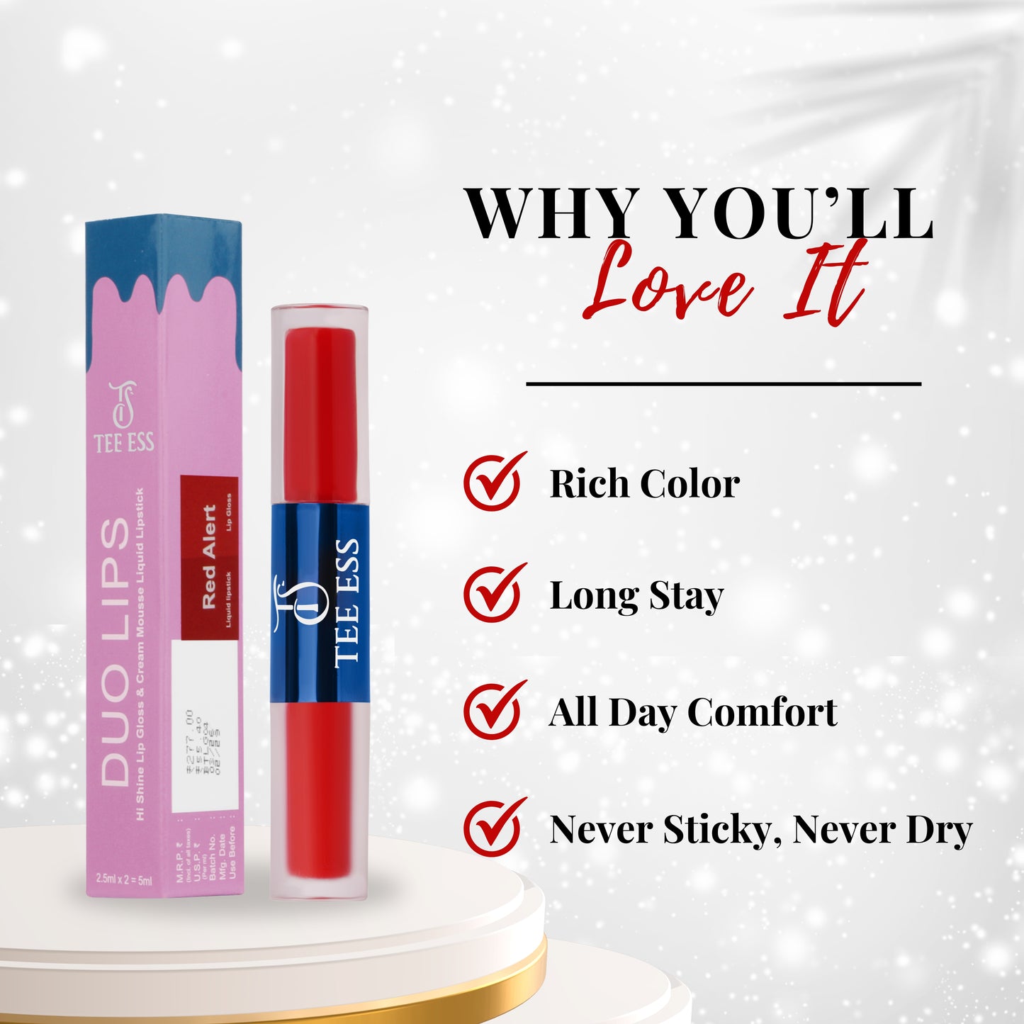 TEE ESS DUO LIPS (HI SHINE LIP GLOSS & CREAM MOUSSE LIQUID LIPSTICK) - RED ALERT